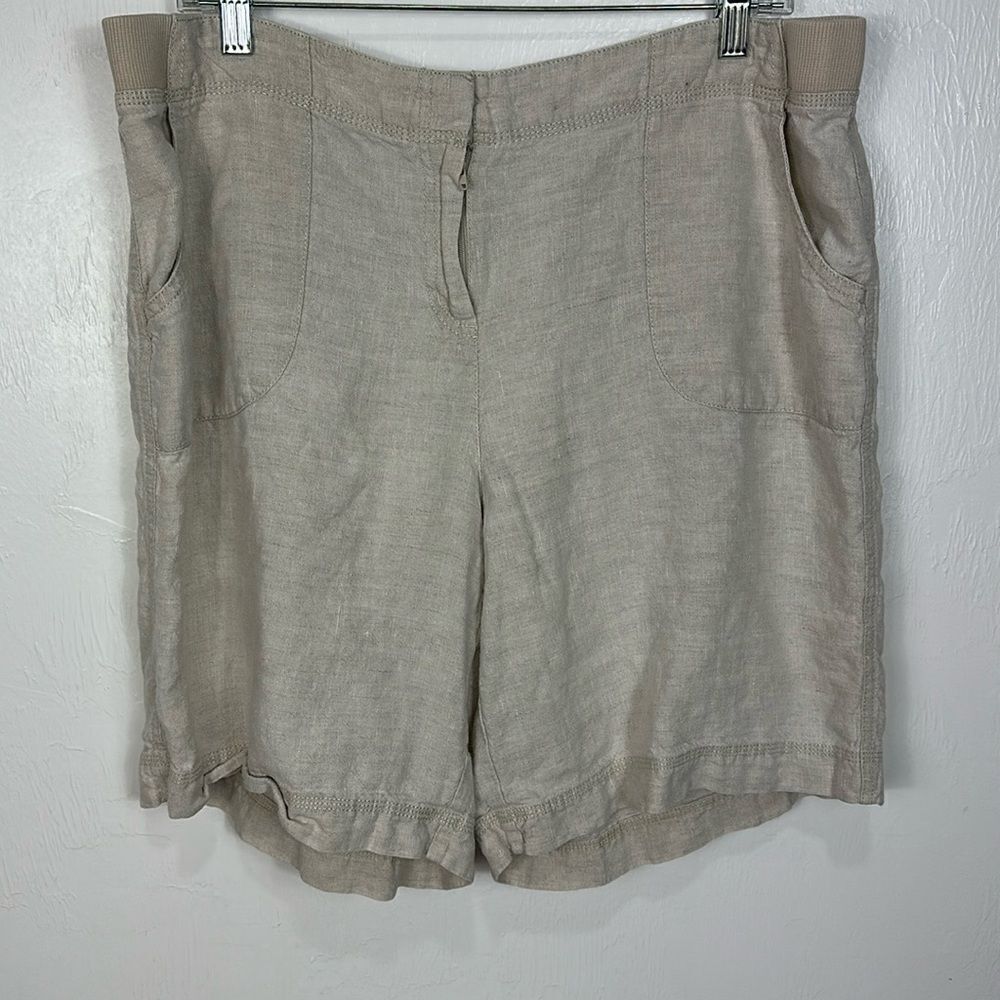 J. Jill Linen Elasticized Waist High Rise Shorts In Beige Size 14